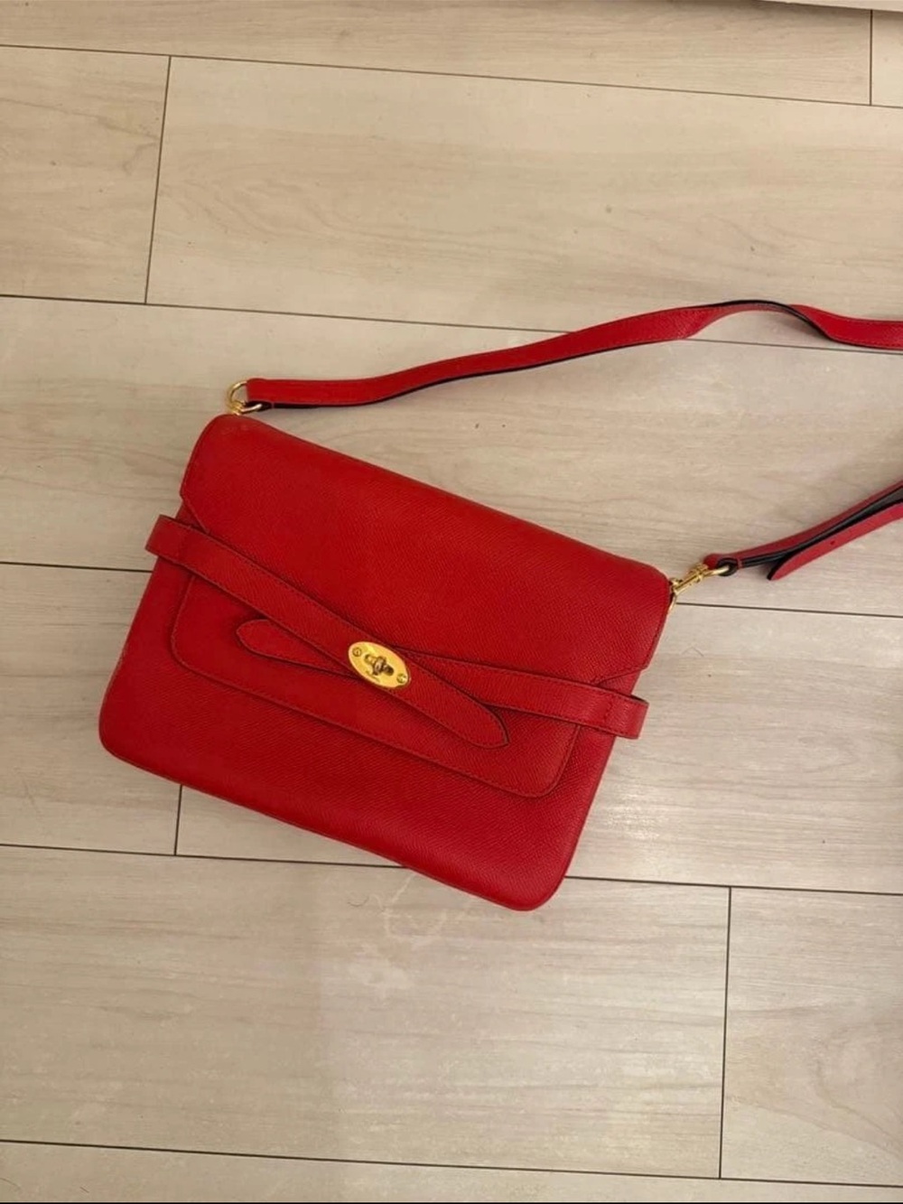 Mulberry Red Leather Shoulder Bag with Gold Hardware